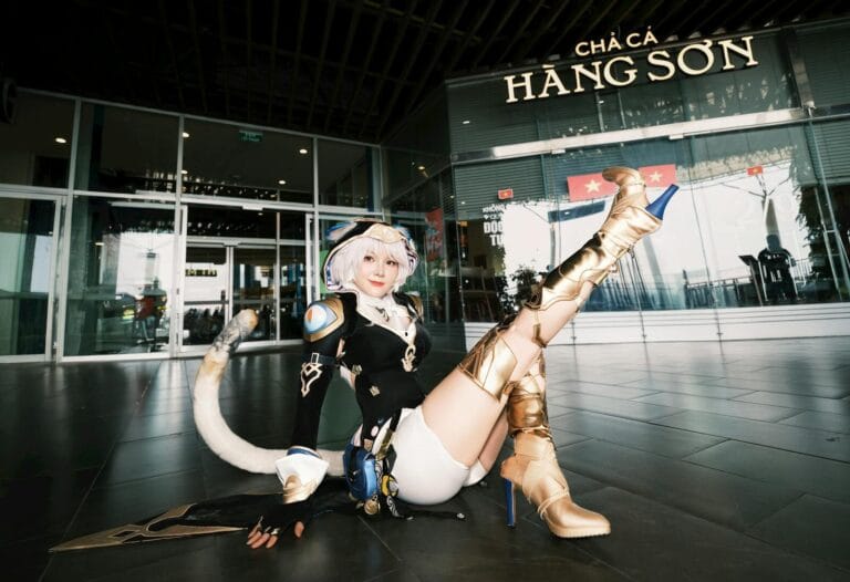 Character Ai Guide For Beginners In 2026 10 Cosplayer In Detailed Outfit Poses At The Entrance Of Cha Ca Hang Son Restaurant.