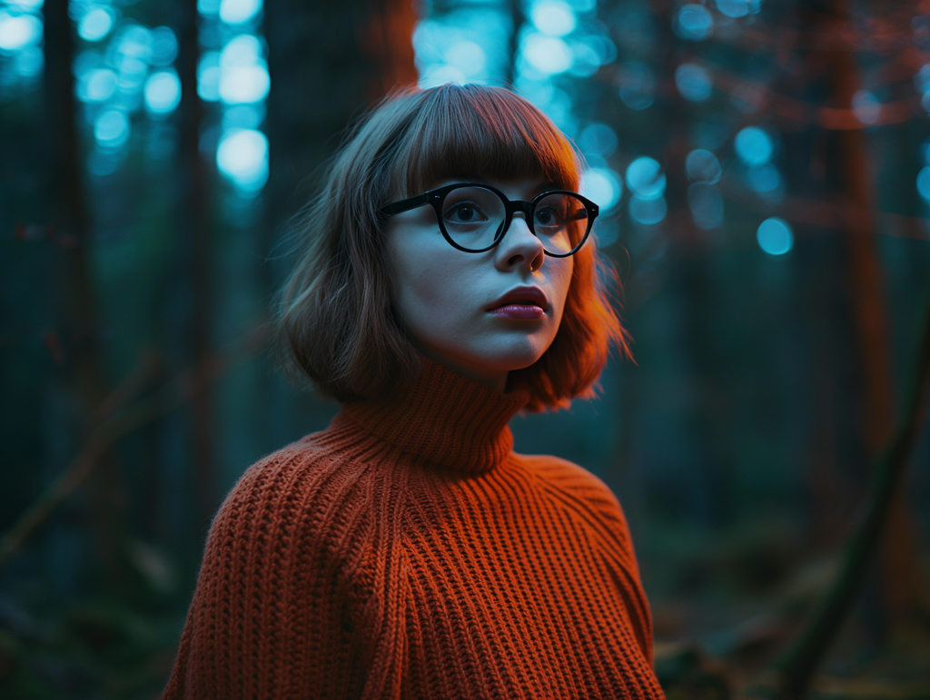 Character Ai 8 Ai Generated, Woman, Model, Cosplay, Velma, Glasses, Female, Photorealistic, Nerdy, Beautiful, Portrait