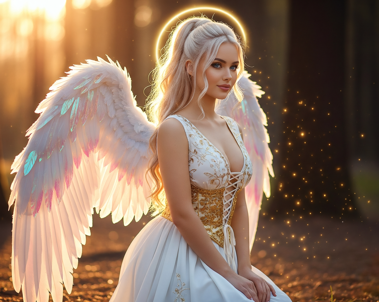 Character Ai 1 Cosplay, Fantasy, Angel, Woman, Costume, Nature, Sunshine, Model, Girl, Forest, Ai Generated